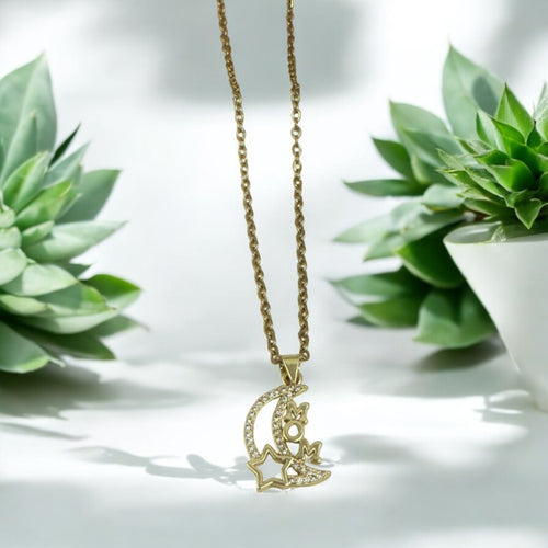 Mothers Day Stainless Steel Necklace "Moon & Star"