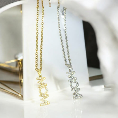 Mothers Day Stainless Steel Necklace "Vertical MOM"