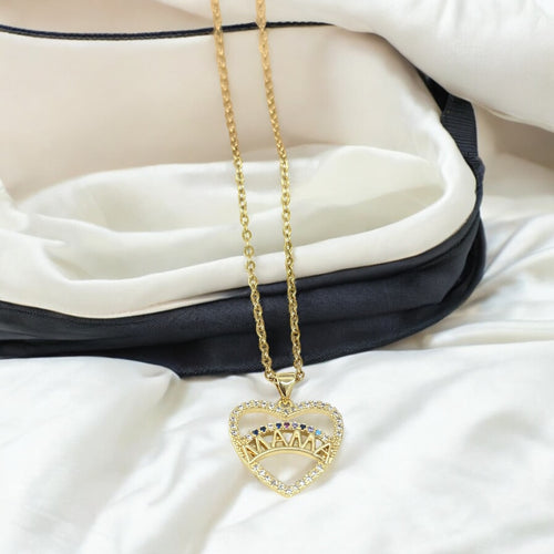Mothers Day Stainless Steel Necklace "Hearts & Stones"