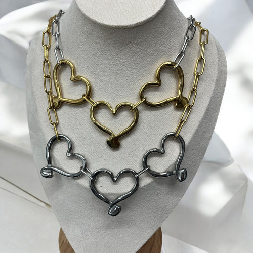 Triple Hearts Stainless Steel Necklace